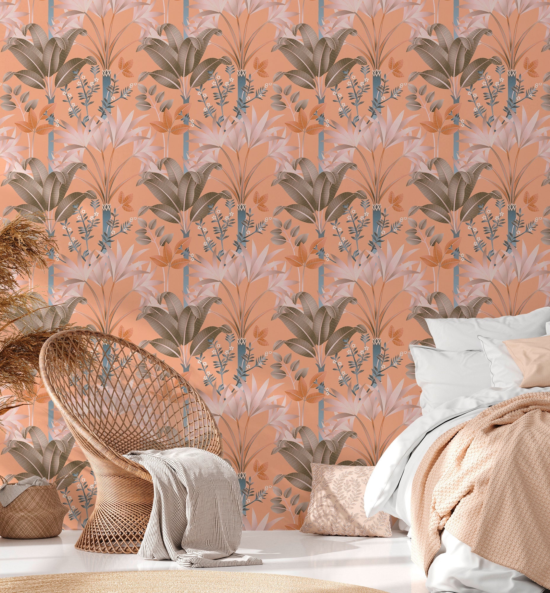 Papier peint panoramique nature jungle original coloré Peach fuzz (Collection Empreinte)