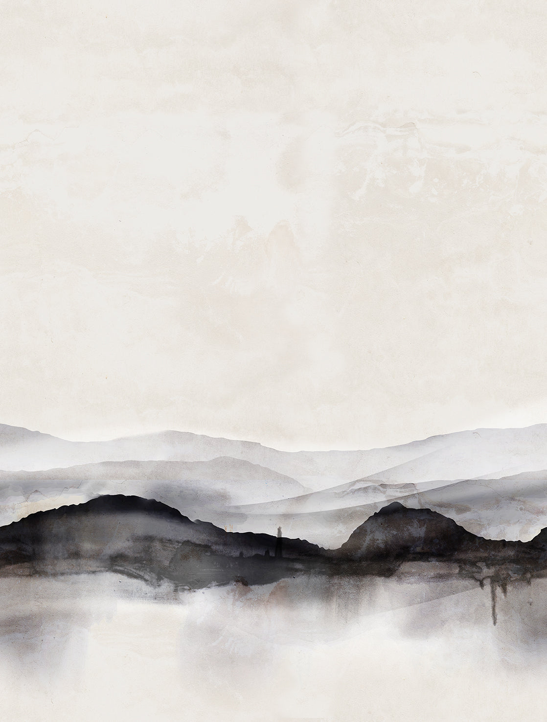 Papier peint panoramique nature japonaise L'encre des montagnes (Collection Empreinte)